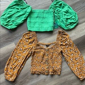 2/$20 American Eagle Outfitters Green and Orange Floral Blouses